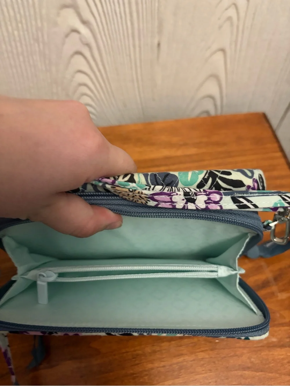 Vera Bradley Quilted Floral Convertible Wristlet in Purple, Teal & Navy